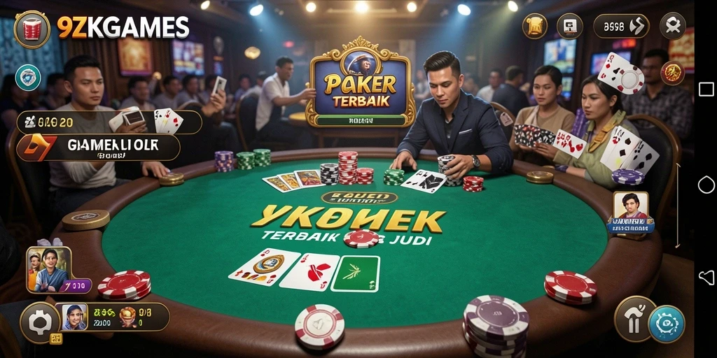 Screenshot gameplay 9ZKGAMES yang menunjukkan aksi poker yang seru.