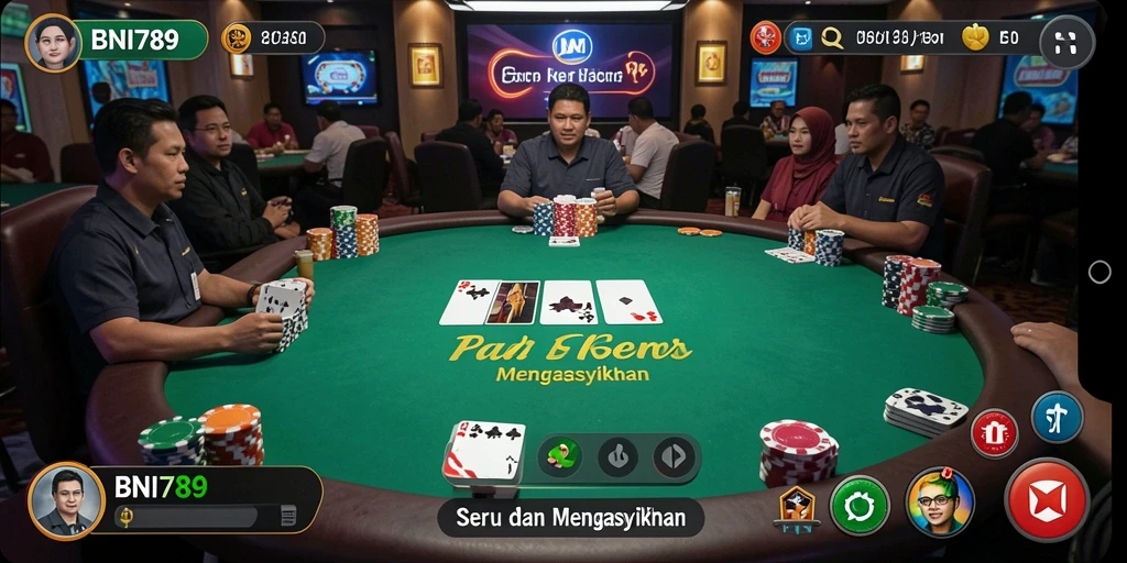 Gameplay Poker seru dalam aplikasi BNI789 dengan tampilan menarik.