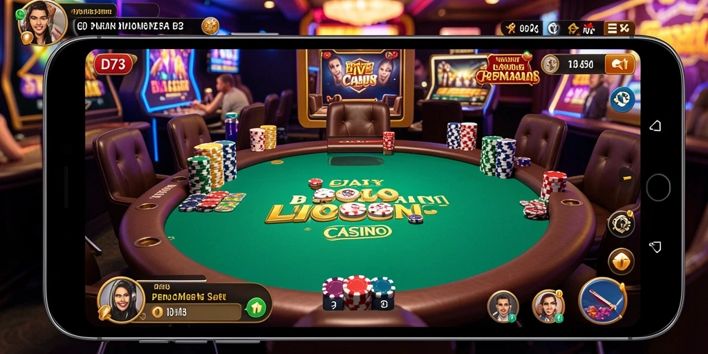 Screenshot gameplay D73 menampilkan dealer langsung yang interaktif.