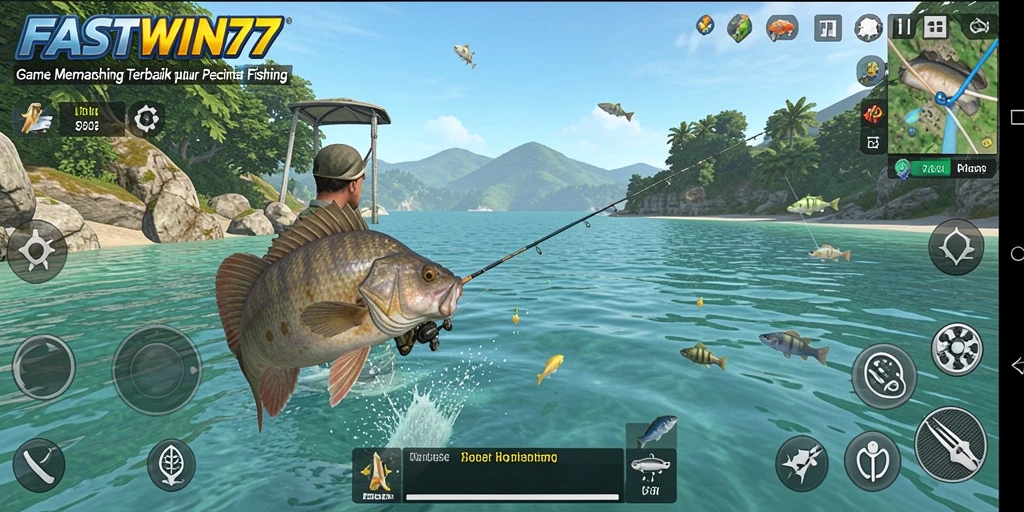 Tampilan layar gameplay FASTWIN77 yang menampilkan aksi memancing seru.