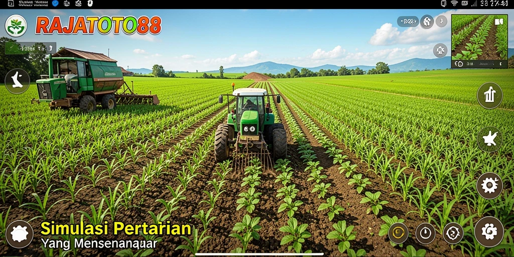 Tangkapan layar game RAJATOTO88 menampilkan aktivitas pertanian yang seru.