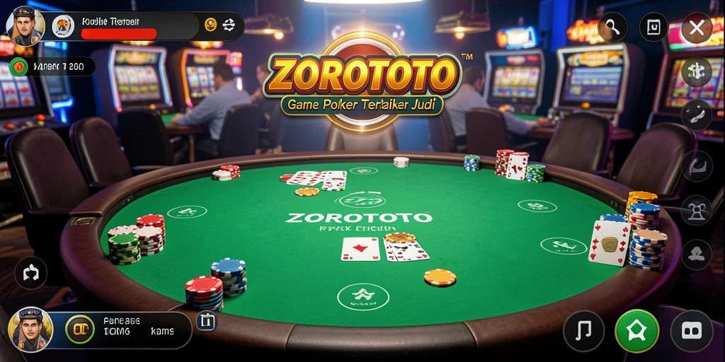 Screenshot gameplay ZOROTOTO menampilkan aksi poker yang intens.